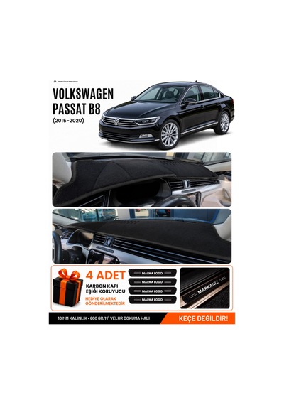 Volkswagen Passat B8 2015-2020 Uyumlu Torpido Örtüsü, Torpido Kılıfı - Siyah