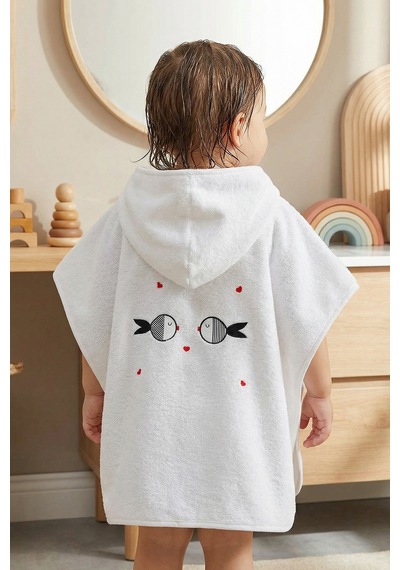 Bebek Panço Banyo ve Plaj Havlusu %100 Pamuk Kapüşonlu Nakışlı Figürlü - Fish 3-5 Yaş