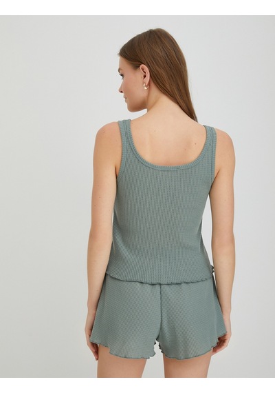 Koton Pijama Üstü Askılı U Yaka Dokulu Yeşil 4wlk90007mk 4WLK90007MK786
