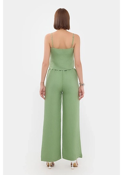 Hiccup Çizgili Kare Yaka Askılı Crop Top Yeşil