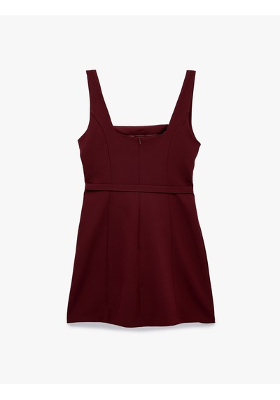Koton Kare Yaka Kolsuz Kemerli A Kesim Mini Elbise Mor 7wak80040uw