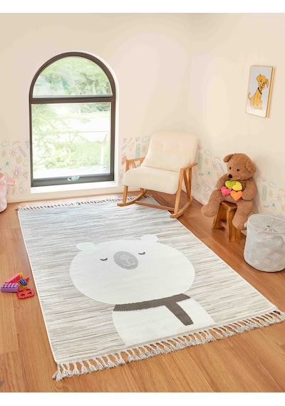 Konfor Halı Bercario Kids 9272 Ayıcıklı Hayvan Figürlü Dokuma Çocuk Odası Halısı Yumuşak Bebek Odası Halısı Çok Renkli
