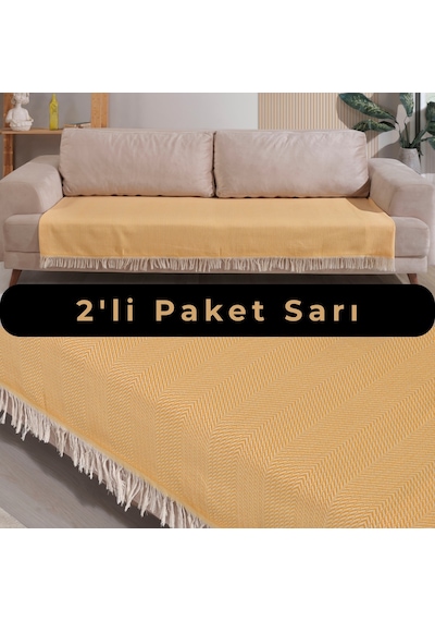 Pamore Home 2 Adet Pamuklu Koltuk Örtüsü 115x200 Cm Sarı