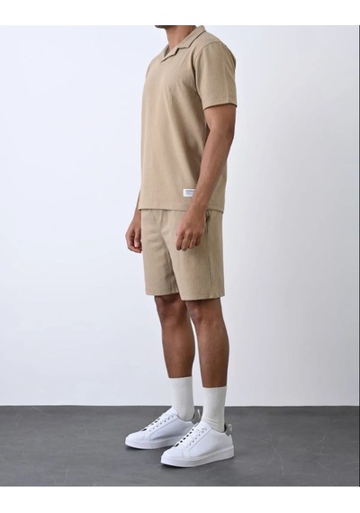 Lulikwear Bej Basic Erkek Şort Takımı Bej