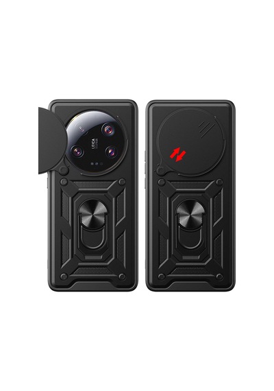 Kilifone - Mi 13 Ultra Uyumlu - Kılıf Magnetik Standlı Kamera Korumalı Sürgülü Vega Kapak - Siyah