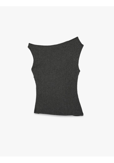 Koton Slim Fit Drape Detaylı Asimetrik Yaka Kolsuz Bluz Antrasit 6sal30154ık Antrasit