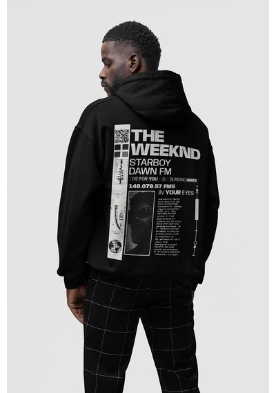 Sevbano The Weeknd Starboy Dawn Fm Yazılı Unisex Oversize Rapper Tasarım Siyah