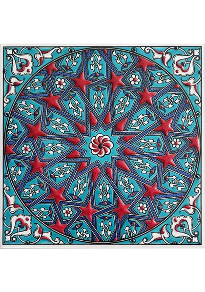 Armada Çini 20x20 Cm ED 333 Turkuaz Yıldızgeçme Desenli Eldekoru