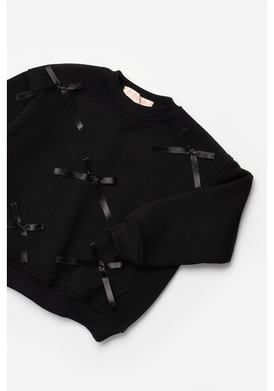Le Mabelle Siyah Fiyonk Detaylı Uzun Kollu Kız Çocuk Sweatshirt Siyah