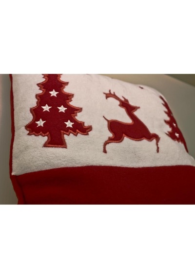 Işık Kasabası 65 Geyikli Noel Yastığı Yılbaşı Yastığı Kırmızı 15 X 25