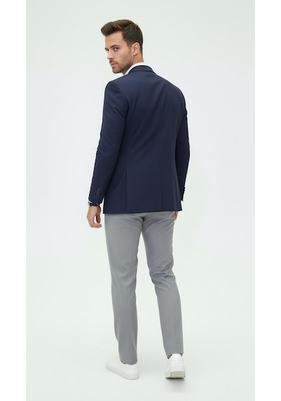 Plus Scorpion Erkek Lacivert Mono Yaka Likralı Blazer Ceket Esnek Konfor Kumaş, Tek Düğmeli Slim Fit Lacivert
