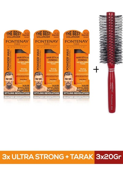 Fontenay Saç Şekillendirici Pudra Toz Wax Ultra Strong Turuncu 20gr X3 + 1016 Tarak'ı 4'lü Set