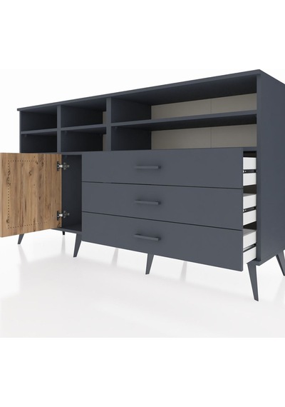 Hyperion Konsol 8 Raflı 3 Çekmeceli Tek Kapaklı 176x44x99 Antras Antrasit-çam/antrasit Hyperion Konsol 8 Raflı 3 Çekmeceli Tek Kapaklı 176x44x99 Antras Antrasit-çam/antrasit
