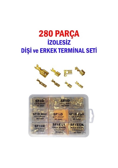 280 Parça Izolesiz Dişi Ve Erkek Terminal Seti