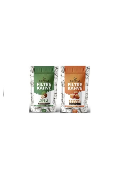 Dripesso Kahve Öğütülmüş Filtre Kahve Fındık Aromalı 250g & Karamel Aromalı 250g