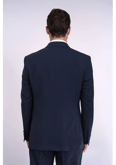 Gümüş Renk Metal Düğmeli Slim Fit Kruvaze Lacivert Erkek Takım Elbise Wessi Lacivert