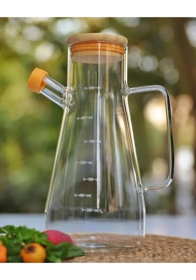 Mithra Life 2 Adet Bambu Kapaklı Borosilikat Cam Yağdanlık 900 Ml Mıt1071 Genel