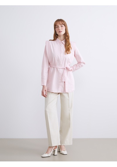 Lcwaıkıkı Classic Pembe Kuşaklı Kadın Gömlek Tunik