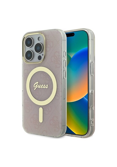 Apple iPhone 16 Pro Max Uyumlu Kılıf Guess Lisanslı Magsafe Özellikli Yazı Logolu 4g Desenli Pembe