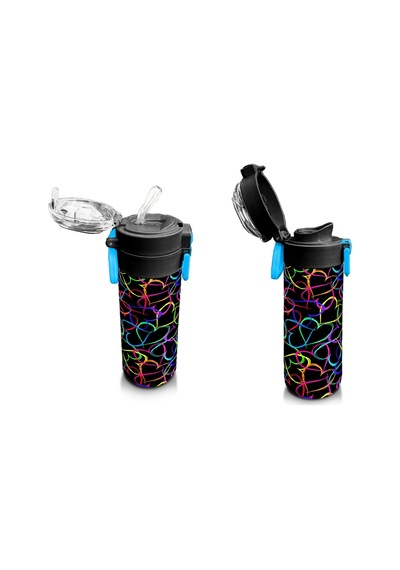 Coral High 500 Ml Pipetli Ve Direkt İçim Çelik Termos/matara - Kız Çocuk - Çok Renkli Kalp Desenli Çok Renkli