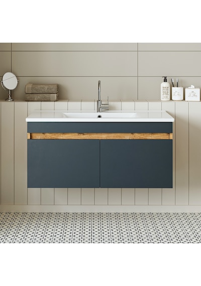 Roomart '' Lavabolu '' Atlantik- Antrasit Mdf 100cm Banyo Dolabı Atlantik Çam - Beyaz