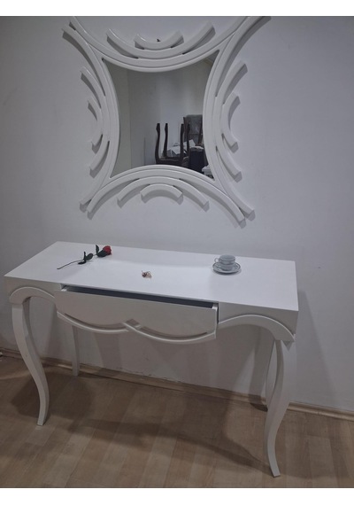 Dresuar 90628 Cnc Çökertme Model Cnc Ayna Lake Beyaz Tabla Kayn Aslan Ayak Beyaz
