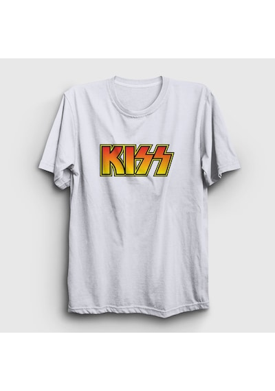 Presmono Unisex Logo Kiss T-shirt Beyaz