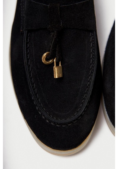 Mubiano Hakiki Deri Collection Kadın Süet Loafer & Babet Siyah -mckry1410-s Siyah