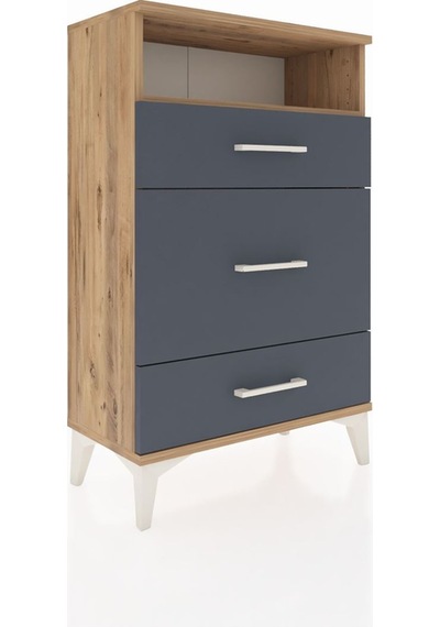 Arges Komodin Tek Raflı 3 Çekmeceli 60x30x96 Çam-antrasit Atlas Çam