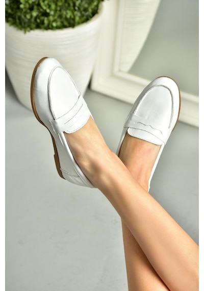 Fox Shoes S291070003 Beyaz Hakiki Deri Düz Babet Beyaz