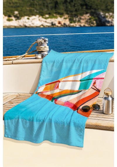 Şemsiye Temalı Deniz Plaj Havlu Örtüsu - Akdeniz Modern Turkuaz Hızlı Kuruyan Mikrofiber Havlu Örtü Kumlu Tınısı