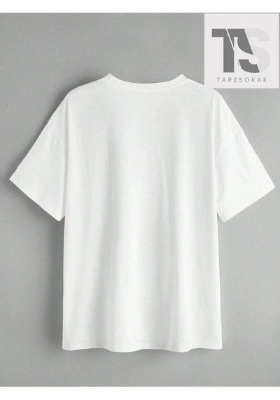 Tarzsokak Goth Kadın Casual Kedi Baskılı T-shirt Beyaz