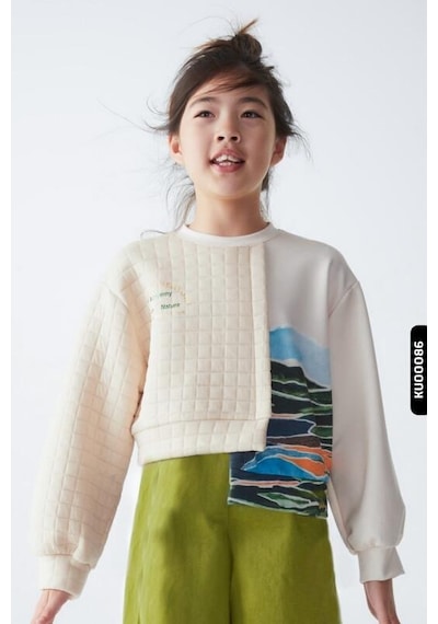 Kız Çocuk Academy Yazılı Kapitone Sweatshirt-13356-krem Yeşil Krem - Yeşil