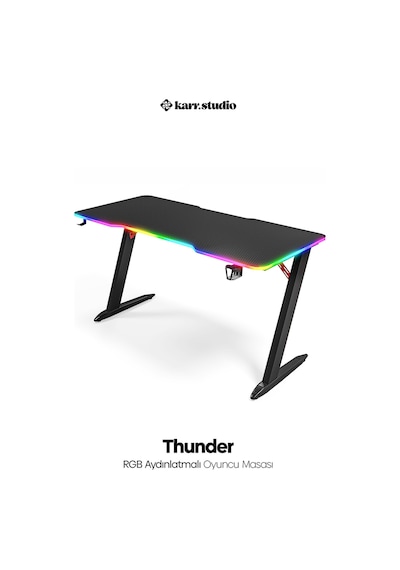 Thunder 25mm RGB Aydınlatmalı Oyuncu Masası | Siyah Karbon Fiber Kaplama
