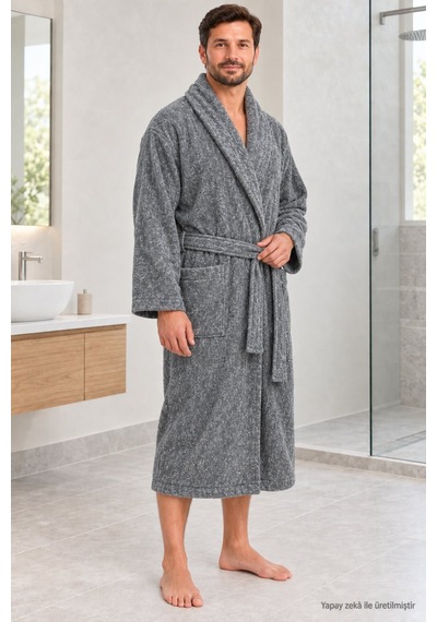 Özdilek Kadın/erkek Unisex Pamuklu Bornoz Xl - Kırçıllı Gri