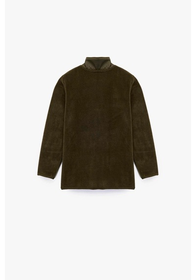 Koton Erkek Bebek Uzun Kollu Cepli Dik Yaka Fermuarlı Polar Sweatshirt Haki