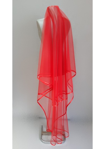 Suzanna Moda Kırmızı Uzun Hayal Tül 1.50cm Boy Saten Biyeli 2 Kat Kına Duvağı