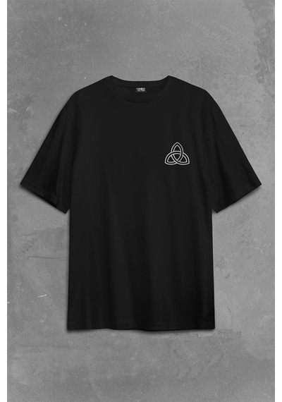 Triquetra Triangle Yaşam Ölüm Yeniden Başlangıç Logo Sırt Ön Baskılı Oversize Tişört Unisex T-shirt 001