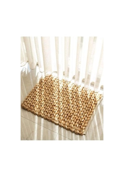 Deconox El Yapımı Örgü Jüt Hasır Lüx Kapı Önü Paspası, 65 X 45 Cm Açık Bej