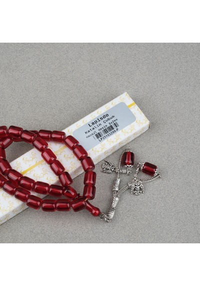 Katalin Çubuk Alpaka Püsküllü Kapsül Kesim 9x12mm Tesbih - Şeffaf Bordo Bordo