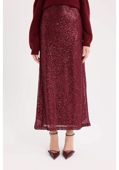 DeFacto A Kesim Normal Bel Payetli Kumaş Maxi Etek E2440AX24WNBR468 Bordo