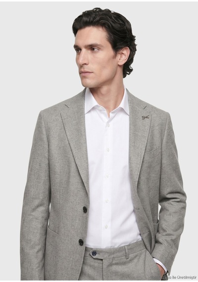 Ramsey Açık Kahve Desenli Zeroweight Slim Fit %100 Yün Takım Elbise Kahverengi
