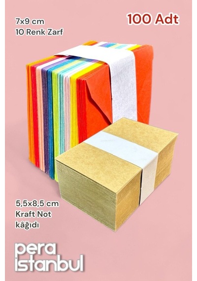 100 Adet Mini Zarf 70mmx90mm 10 Renk Zarf Hediye Doğum Günü Dilekleri Zarfı Kraft Not Kartlı