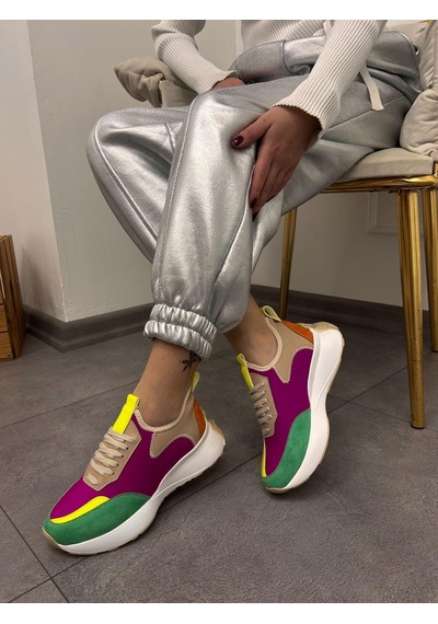 Erva'nın Butiği Oranj Mor Triko Mines Kadın Bağcıklı Sneakers-5293