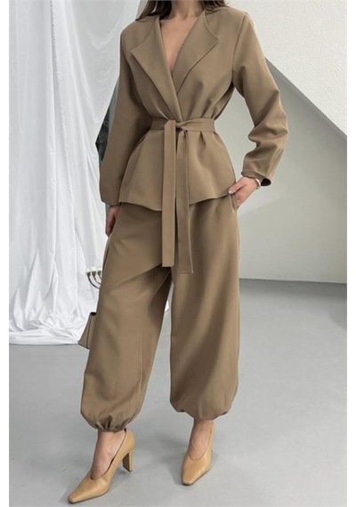 Neşeli Butik Vizon Kahverengi Kuşak Detaylı Oversize Şalvar Pantolon Blazer Ceket Takım Nbnp023 Neşeli Butik Vizon Kahverengi Kuşak Detaylı Oversize Şalvar Pantolon Blazer Ceket Takım Nbnp023