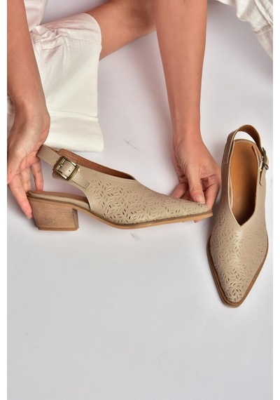 Fox Shoes Y654300403 Vizon Hakiki Deri Kalın Topuklu Kadın Ayakkabı