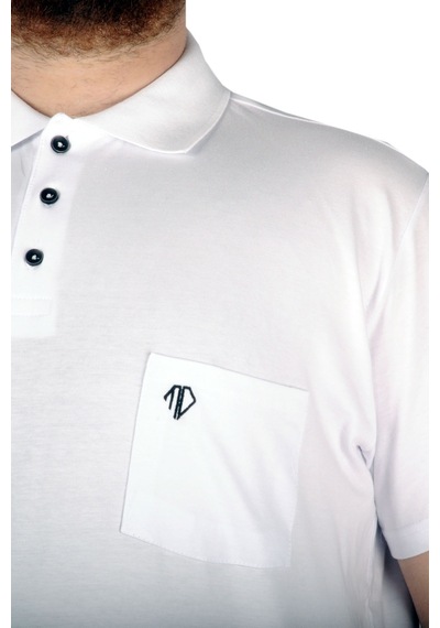 Mode Xl Büyük Beden T-Shirt Polo Cep Sup Basic 21557 Beyaz 001
