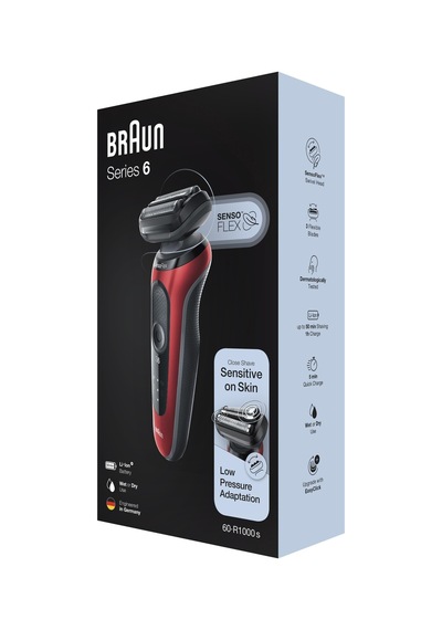 Braun 6 Serisi R1000S Kırmızı SensoFlex Islak&Kuru Kablosuz + Seyahat Çantası