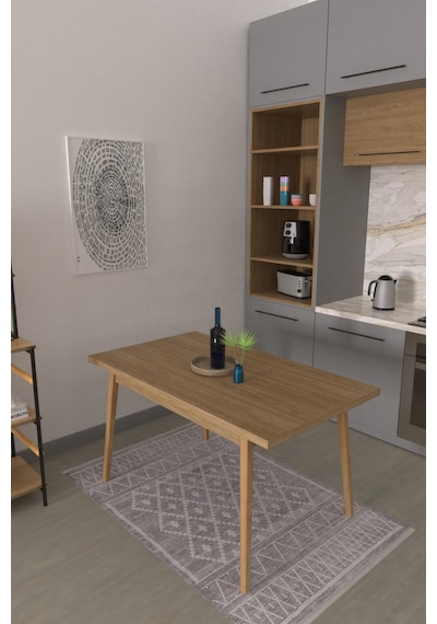 Vilinze Avanos Ahşap Sabit Mdf Naturel Mutfak Masası - 80x140 Cm Naturel Naturel