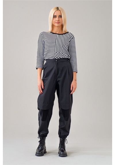Bold & Young Kadın Siyah Polyamid Karışımlı Beli Lastikli Paça Lastikli Paraşüt Pantolon Siyah